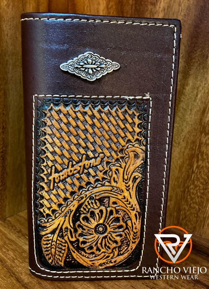 Cartera bifold texana con grabado de flor - Tombstone