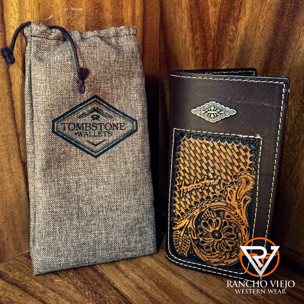 Cartera bifold texana con grabado de flor - Tombstone