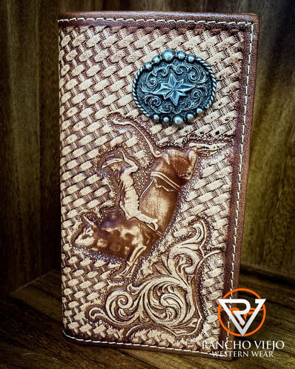 Cartera bifold texana color arena con grabado de jinete - Tombstone