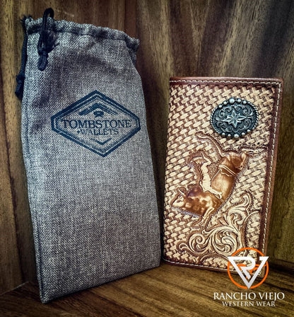 Cartera bifold texana color arena con grabado de jinete - Tombstone