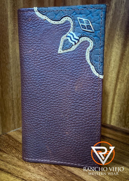 Cartera bifold Texana Café con diseño en Cuero Negro - Tombstone