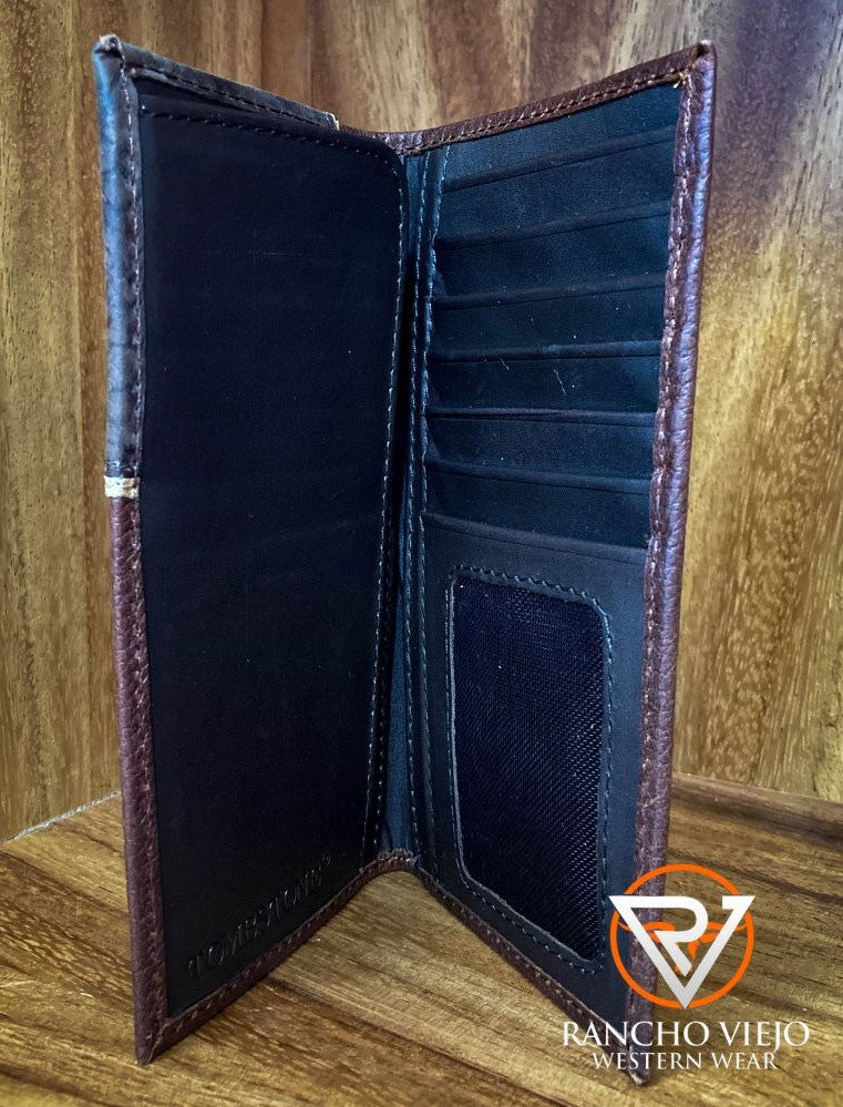 Cartera bifold Texana Café con diseño en Cuero Negro - Tombstone