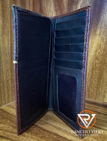 Cartera bifold Texana Café con diseño en Cuero Negro - Tombstone