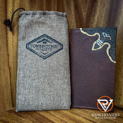 Cartera bifold Texana Café con diseño en Cuero Negro - Tombstone