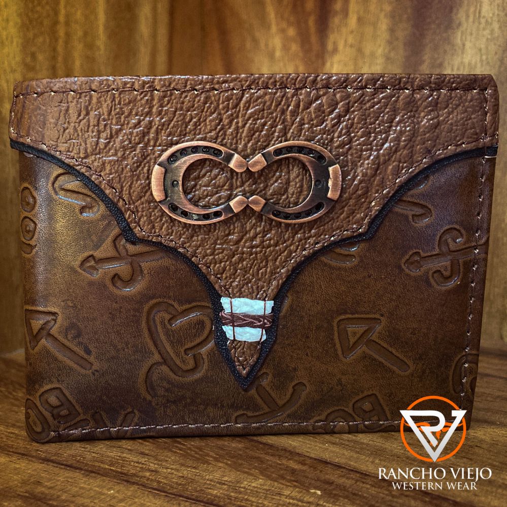 Cartera bifold café claro con herraduras y piel grabada - Tombstone