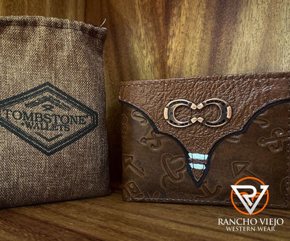 Cartera bifold café claro con herraduras y piel grabada - Tombstone