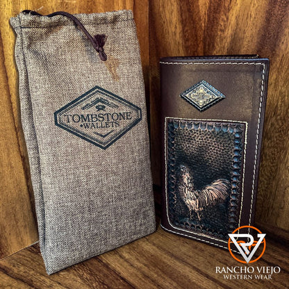 Cartera bifold texana café con grabado de gallo - Tombstone