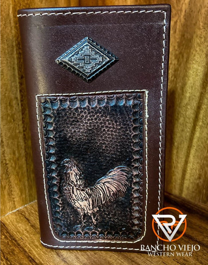 Cartera bifold texana café con grabado de gallo - Tombstone