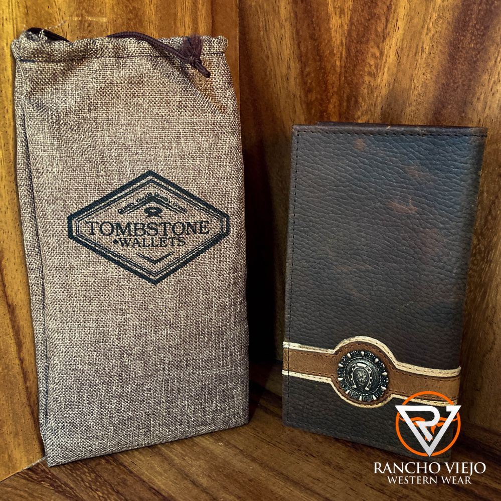 Cartera bifold Texana café con sello de metal - Tombstone