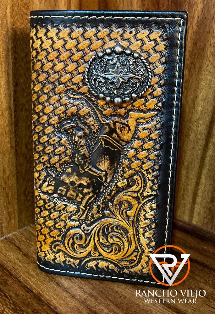 Cartera bifold texana con grabado de Jinete - Tombstone