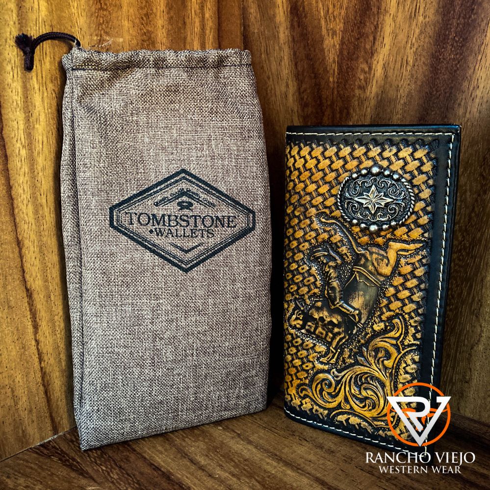 Cartera bifold texana con grabado de Jinete - Tombstone