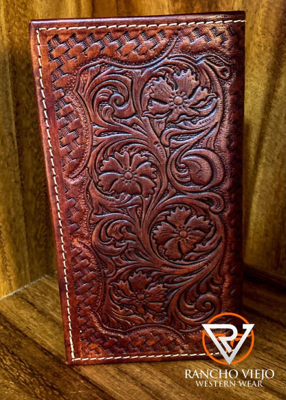 Cartera bifold Texana Color Vino con grabado de Jinete - Tombstone