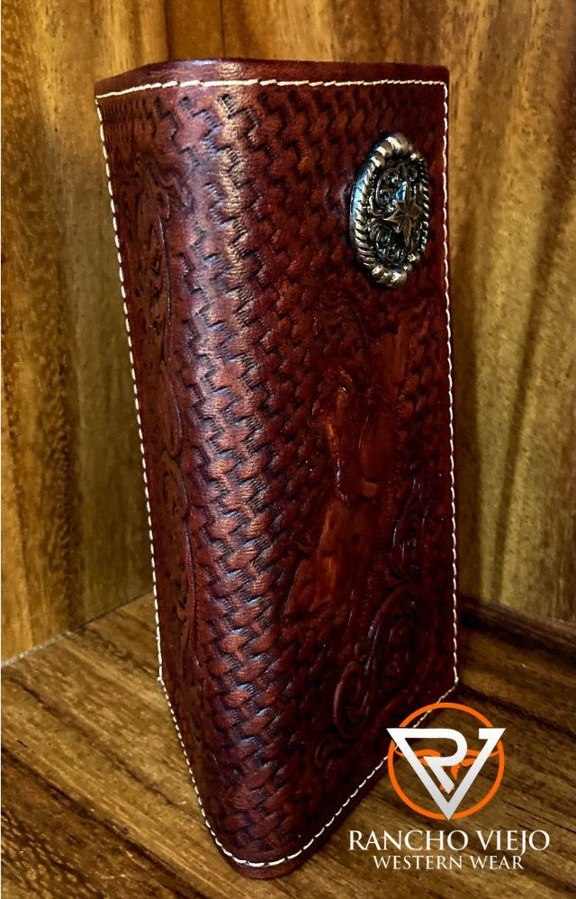 Cartera bifold Texana Color Vino con grabado de Jinete - Tombstone