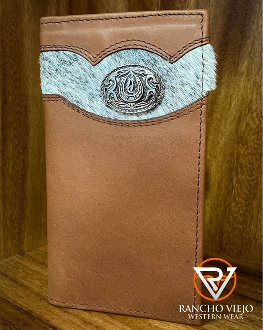 Cartera bifold texana café con franja de pelo - Tombstone