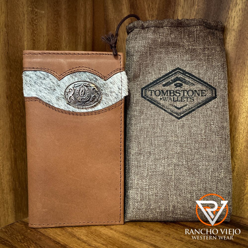 Cartera bifold texana café con franja de pelo - Tombstone