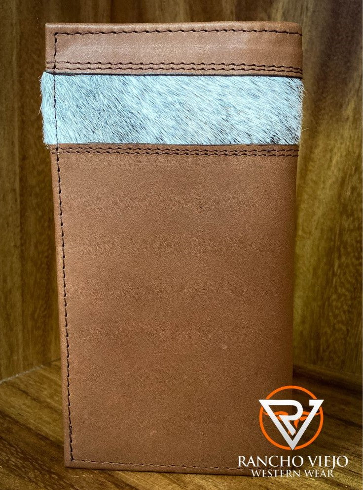 Cartera bifold texana café con franja de pelo - Tombstone