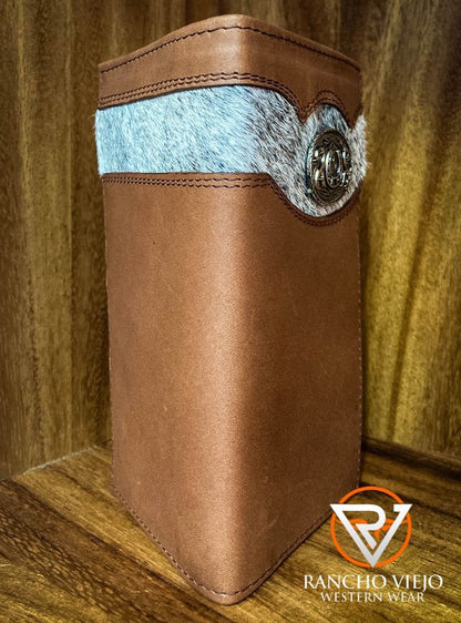 Cartera bifold texana café con franja de pelo - Tombstone