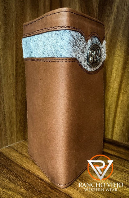 Cartera bifold texana café con franja de pelo - Tombstone