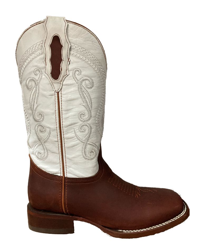 Bota de Piel Genuina para Hombre JW Ranch - Estilo Justin, Color Shedron Tubo Blanco, Crazy Horse