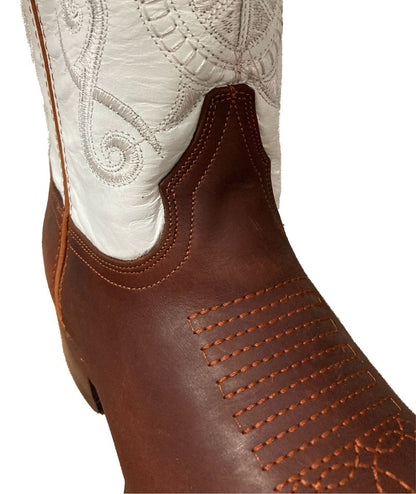 Bota de Piel Genuina para Hombre JW Ranch - Estilo Justin, Color Shedron Tubo Blanco, Crazy Horse