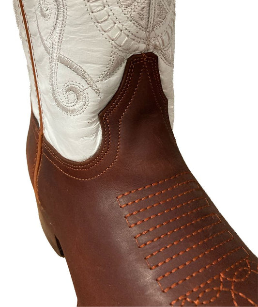 Bota de Piel Genuina para Hombre JW Ranch - Estilo Justin, Color Shedron Tubo Blanco, Crazy Horse