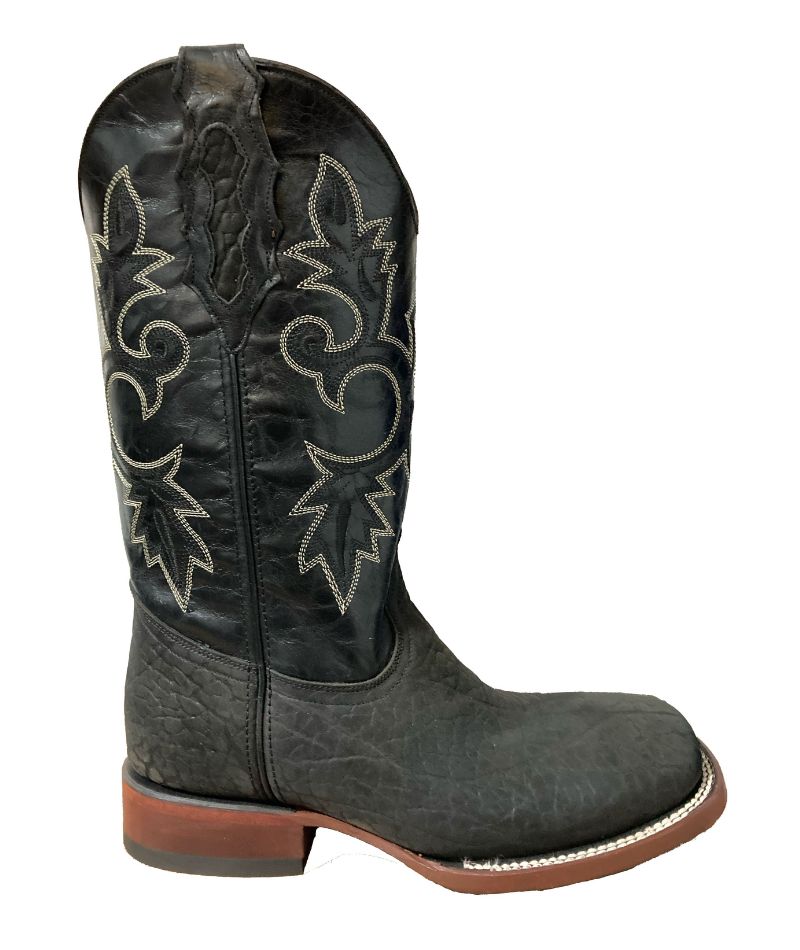 Bota de Piel Genuina para Hombre JW Ranch - Estilo Justin, Color Negro, Cuello de Toro