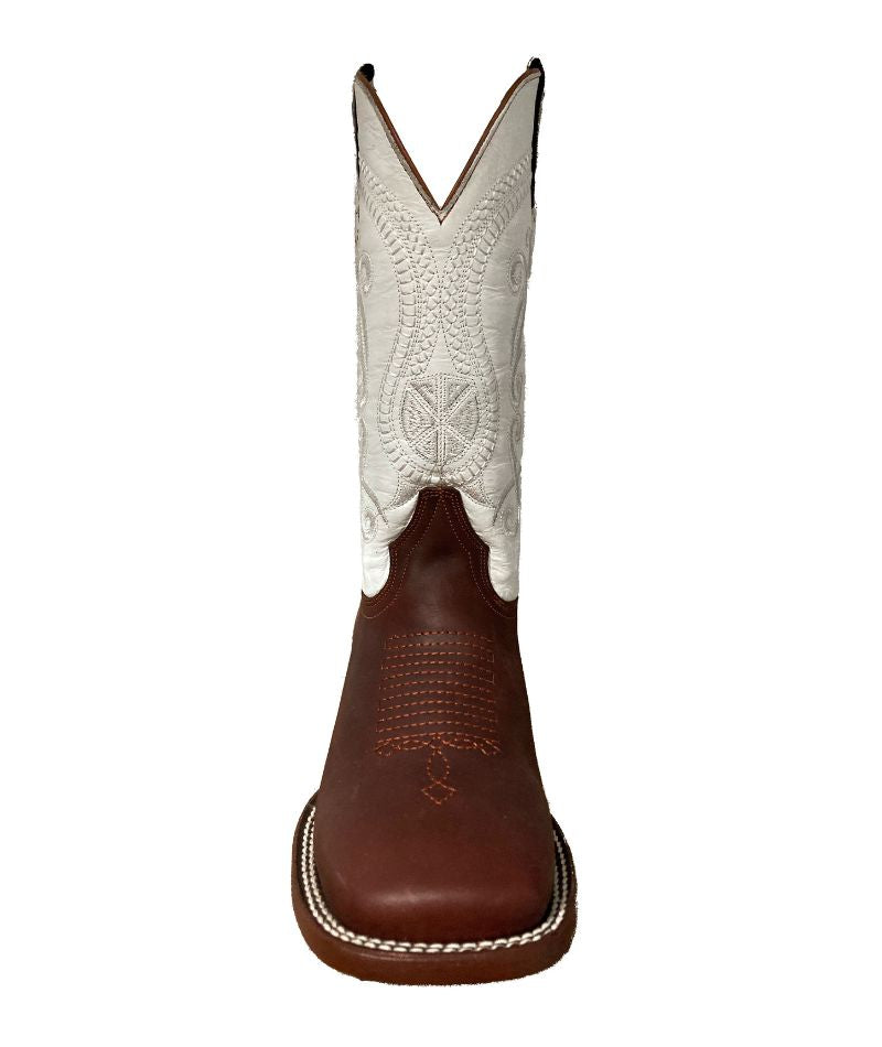 Bota de Piel Genuina para Hombre JW Ranch - Estilo Justin, Color Shedron Tubo Blanco, Crazy Horse