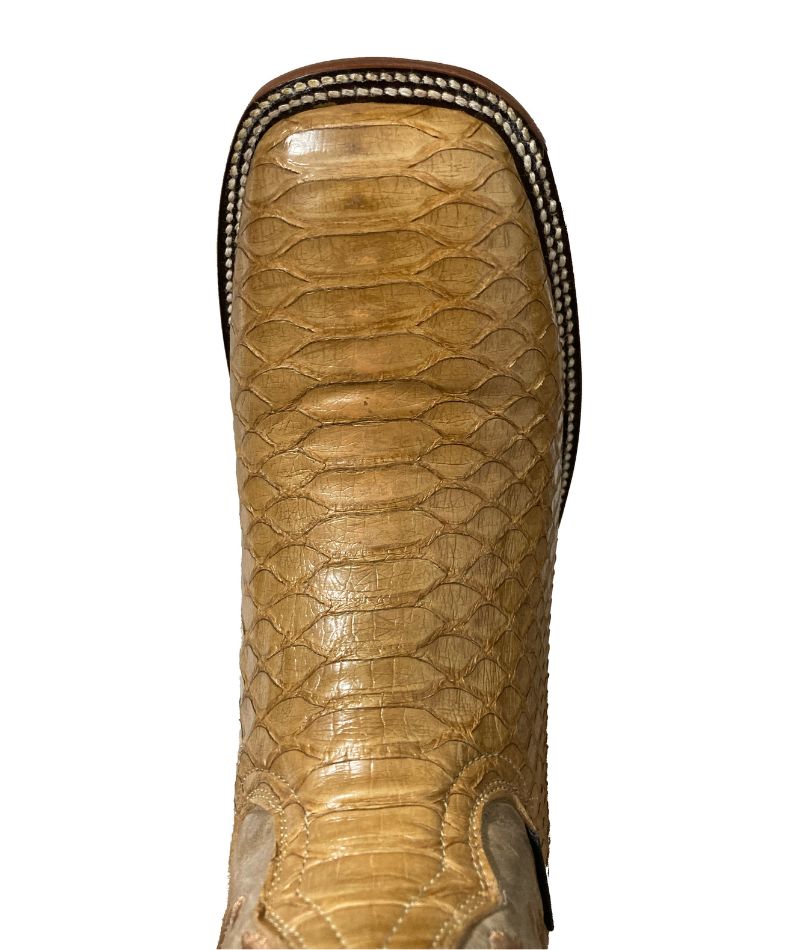 Bota de Piel de Pitón Genuina para Hombre El Malcreado - Estilo Bulldog, Color Paja