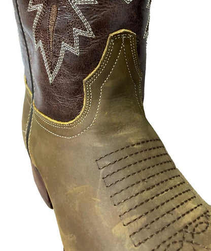 Bota de Piel Genuina para Hombre JW Ranch - Estilo Justin, Color Miel, Crazy Horse