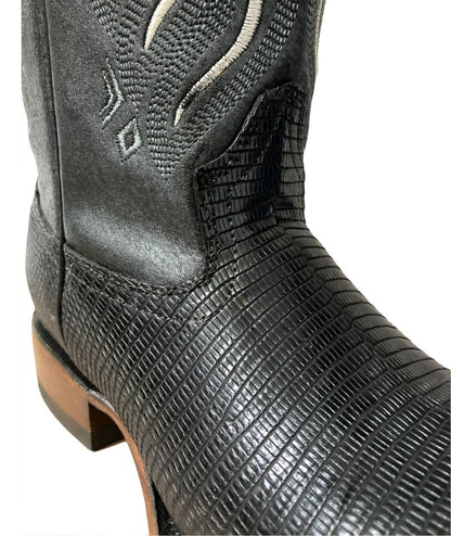 Bota de Piel de Lizard Genuina para Hombre El Malcreado - Estilo Bulldog, Color Negro