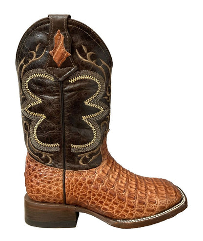 Bota de Piel de Cocodrilo Genuina para Hombre El Malcreado - Estilo Bulldog, Color Cognac