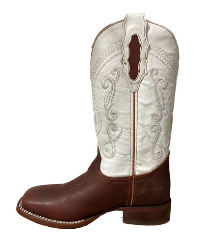 Bota de Piel Genuina para Hombre JW Ranch - Estilo Justin, Color Shedron Tubo Blanco, Crazy Horse