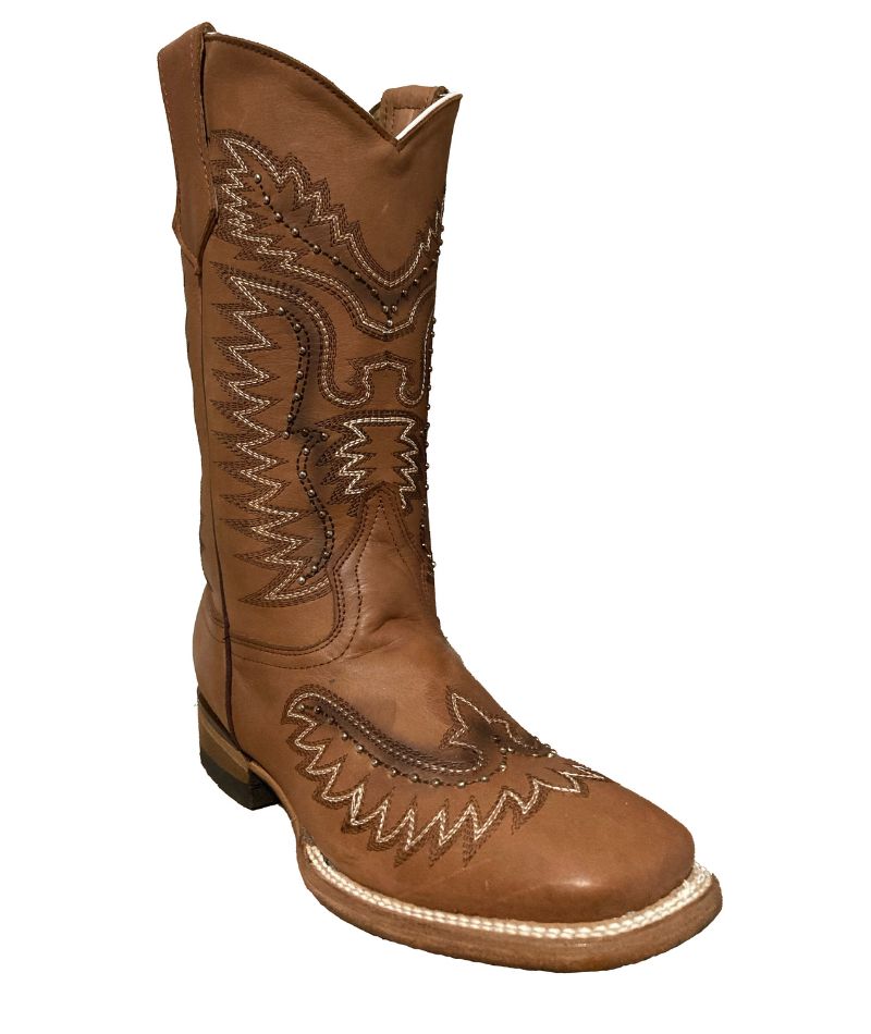 Bota de piel genuina para Mujer Qako, Miel, Bulldog, Águila II