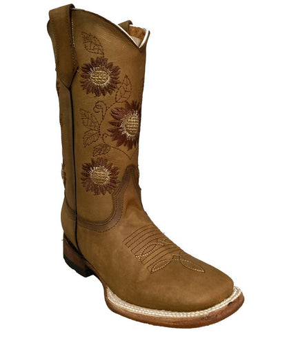 Bota de piel genuina para Mujer Qako, Miel, Bulldog, acabado Girasol