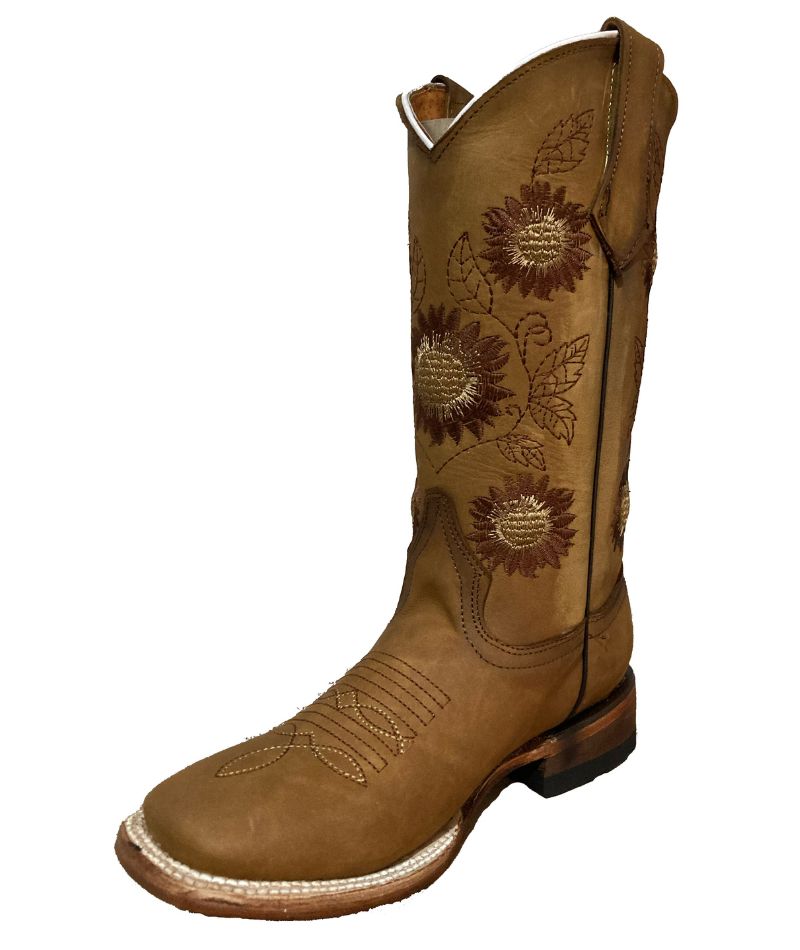 Bota de piel genuina para Mujer Qako, Miel, Bulldog, acabado Girasol